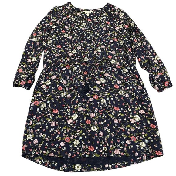 Rebecca Taylor Dresses & Skirts - Rebecca Taylor Navy Blue Floral Print Drawstring Tie Silk Dress, Size 4